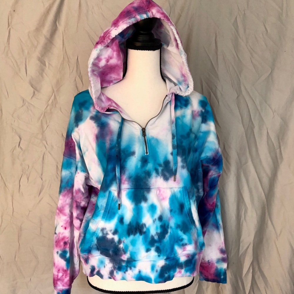 Tie dye hoodie quarter zip pink and blue